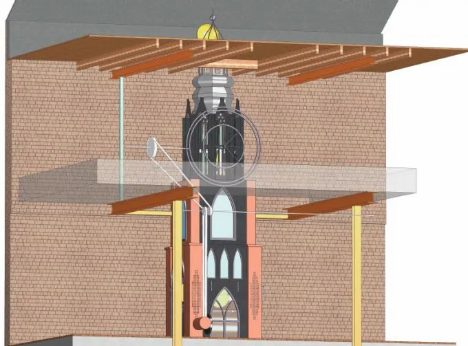 HiCAD-model van de toren in het pand, met de aandrijving van de klepel, Dikke Dirck, Amersfoort